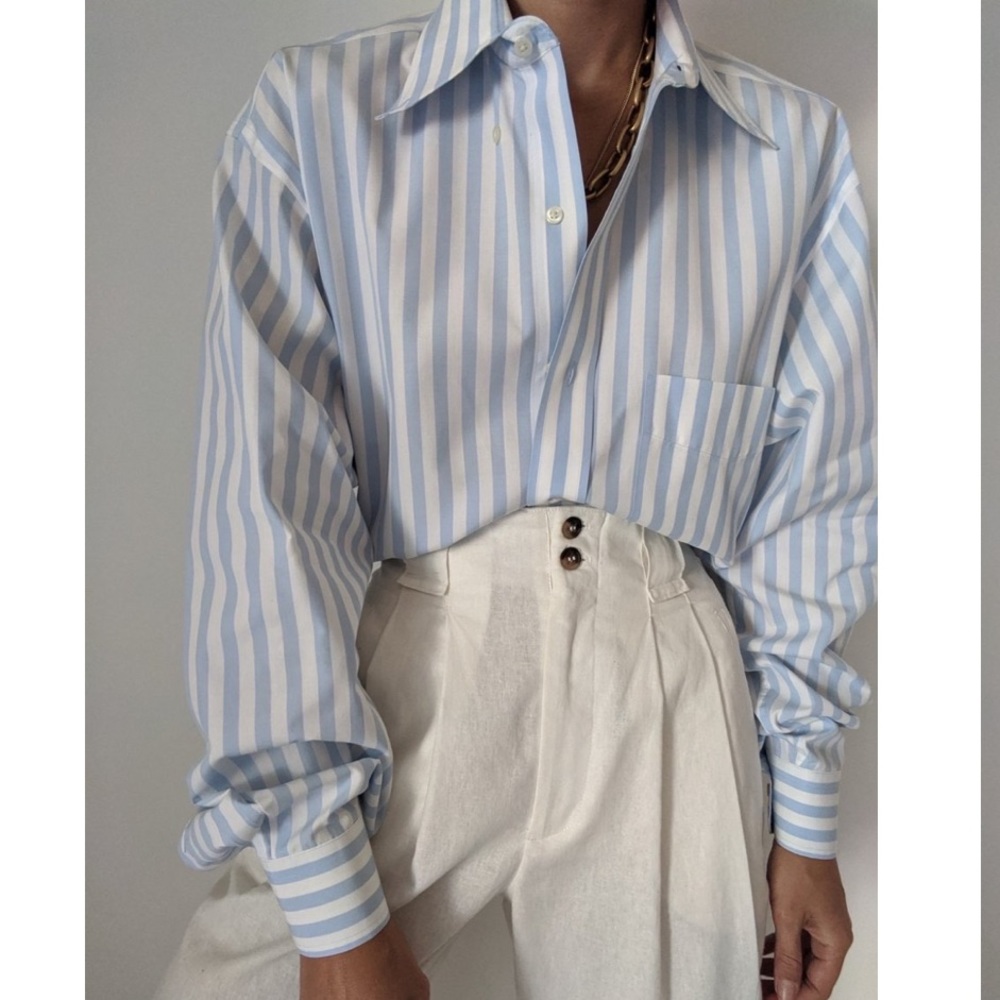 NA NIN Vintage Sky Blue Striped Oxford shirt